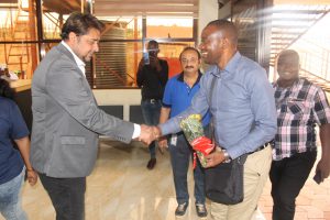 Aman Dutta the GM Briton Lubricants Ltd(In Coat) ,CFO Bharvi Gujjar and Reagan Muganza Meeting Delegations from Sudan and DRC at Njeru Factory (2)