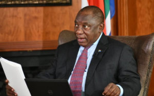 South Africa President Cyril Ramaphosa takes part in a press conference