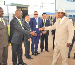 Batambuze Receives President Museveni at Sunbelt Factory in Jinja East during the Commisioning