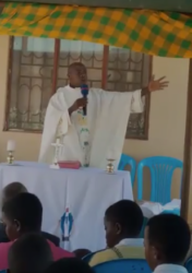 A video grab of Rev. Fr. Richard Mugisha who attacking NRM