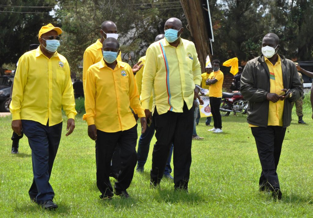 L-R .PM Rugunda , Bahati , Dr Baryomunsi and Richard Todwong the NRM deputy secretary general