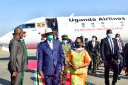 President Museveni arrives in Dar es salaam aboard Uganda airlines ahead of witnessing the signing of EACOP agreement