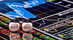 Dices cubes to trader. Cubes with the words SELL BUY on financia