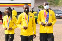 Ugandan Olympic medialists share a light moment at Kololo