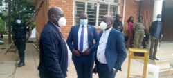 Godfrey Sodo Kaguta (left) MP Kangwagye Steven (middle) and one of their lawyers at Mbarara High Court