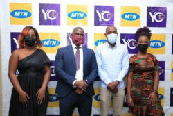 Patrick Sekijjema, CEO Sekispice (U) Ltd (l),MTN Uganda’s Manager Digital Services, Onyait Odeke (c) surrounded by the actresses in Anandi and Girls' Empire movies premiered on Kibanda Xpress over the weeke