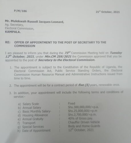 Mulekwah's appointment letter