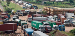 Trucks stuck at the border. Courtesy photo