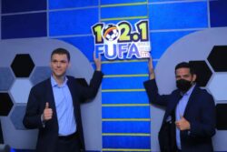 Bruno Van Hellemont(Left) and Andres Portabella in 102.1 FUFA fm studios. FUFA Photo