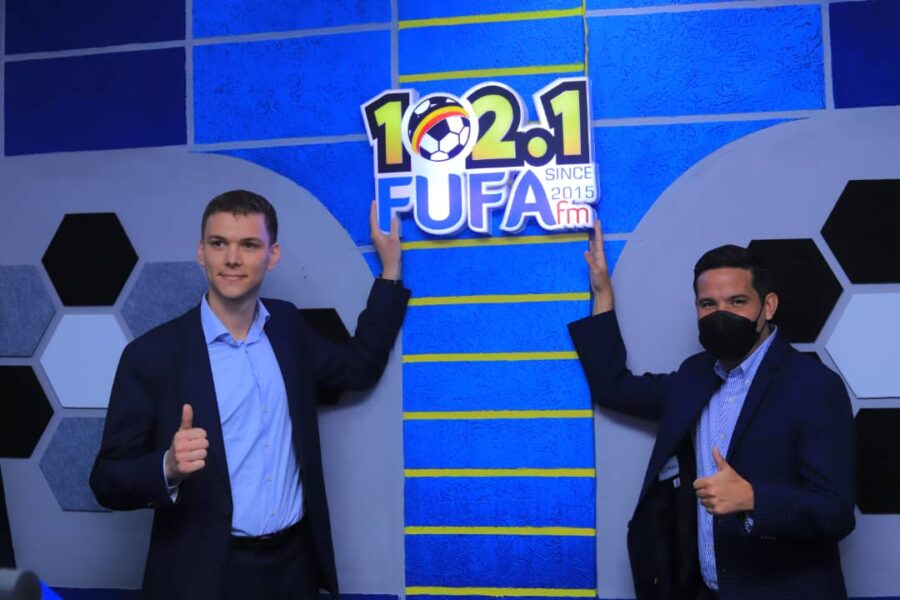 Bruno Van Hellemont(Left) and Andres Portabella in 102.1 FUFA fm studios. FUFA Photo
