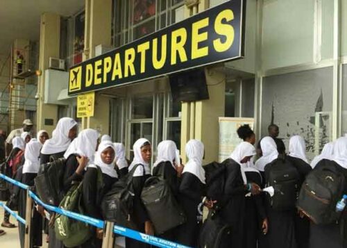 Middle east bound Ugandan migrants at Entebbe airport