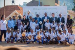A photo moment for the Xculibar Foundation, MTN and the pupils of Naguru Katali at the event