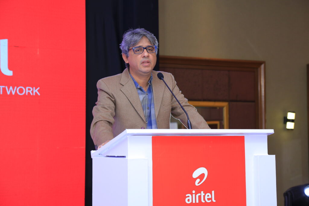 Amit Kapur, Chief Commercial Officer at Airtel Uganda addresses the media during one of their activations recently