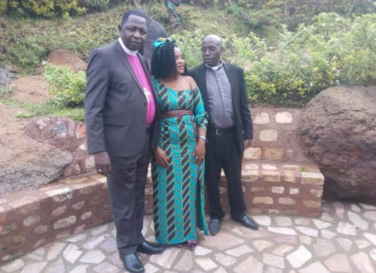 PICTURED; Retired Archbishop Ntagali (L) cheated on his official wife with side dish Judith(C)). Right is Judith's Ex hubby Rev Tukamuhabwa