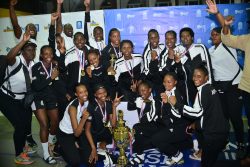 APR women's team pose with the winners trophy on Sunday