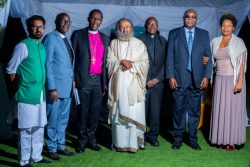 Gurudev with religious leaders_ Bishop Sheldon Mwesigwa, Mons. Kasibante and the leader of the Bahai Fiath in Uganda