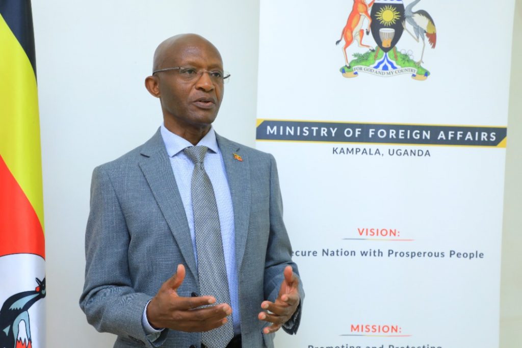 IN PICTURES Amb. (Maj Gen) Nathan K. Mugisha, Deputy Head of Mission Embassy of the Republic of Uganda, Mogadishu - Somalia briefing members of the Press
