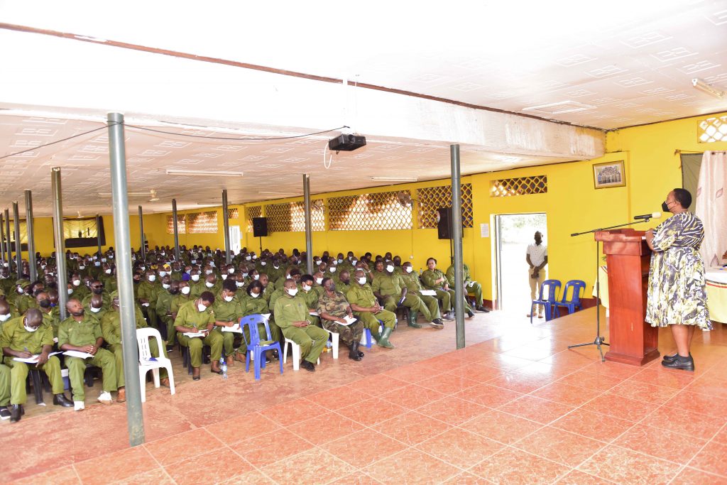 Minister for the Presidency Milly Babalanda delivering Operational guidelines to RDCs and deputies at NALI, Kyankwanzi