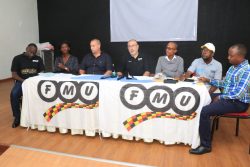 Officials from FMU, riders representatives and NCS representative address media on Thursday.