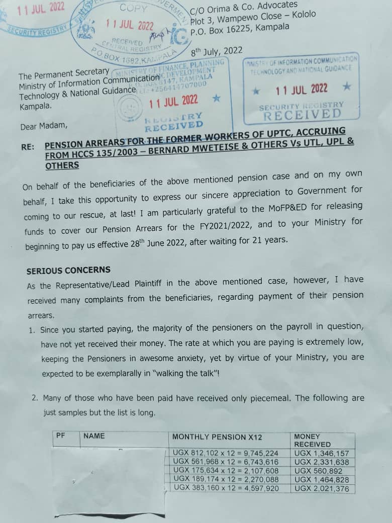 Pensioners protest letter to ICT ministry officials
