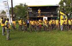 Some of the Kitagwenda MTN Tooro Kingdom bicycle race participants before getting flagged off