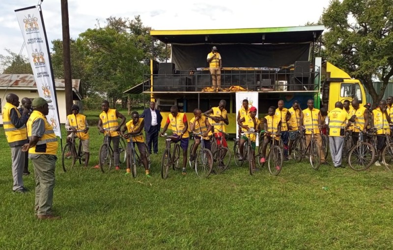 Some of the Kitagwenda MTN Tooro Kingdom bicycle race participants before getting flagged off