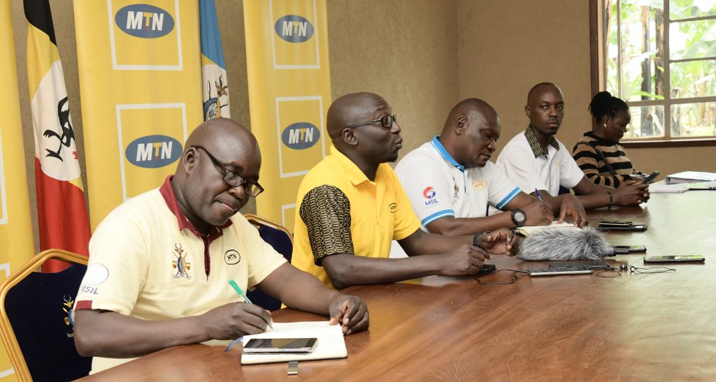 L-R Daniel Musota, John Paul Okwi, Amin Bbosa and Jimmy Isaraza at the Press conference held at the Busoga Kingdom heaquarters yesterday