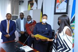 Mercy Grace Munduru (R) while handing over the electricity petition to the Speaker early last month