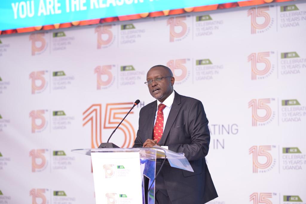 Edgar Byamah KCB Bank Uganda Managing Director, giving his remarks during the KCB 15th anniversary celebration at the Kampala Serena Hotel.