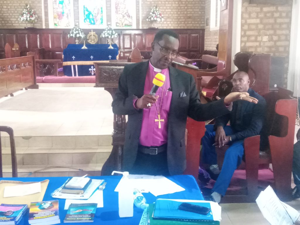 Bishop Sheldon speaking St. James Church Ruharo