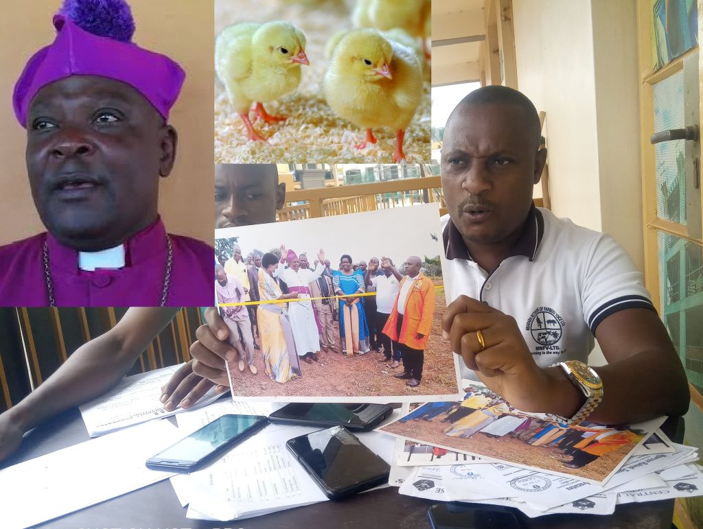 Robert Kabatereine during a press conference. Inset is Bishop Wakula