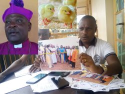 Robert Kabatereine during a press conference. Inset is Bishop Wakula