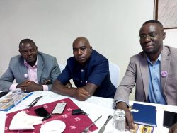 Agitators of CAD led by Richard Muhangi (L) Sheema Municipality MP Dickson Kateshumbwa (M) and Red Peppe's Johnson Byarabaha Musinguzi (R) during the CAD fundraising dinner in October 2022 in Kampala
