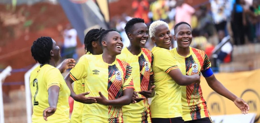 Crested crane players celebrating the first goal