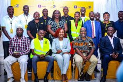 MTN CEO Sylvia Mulinge (C) joins MTN Changemakers Initiative beneficiaries and staff for a group photo following unveiling winners.