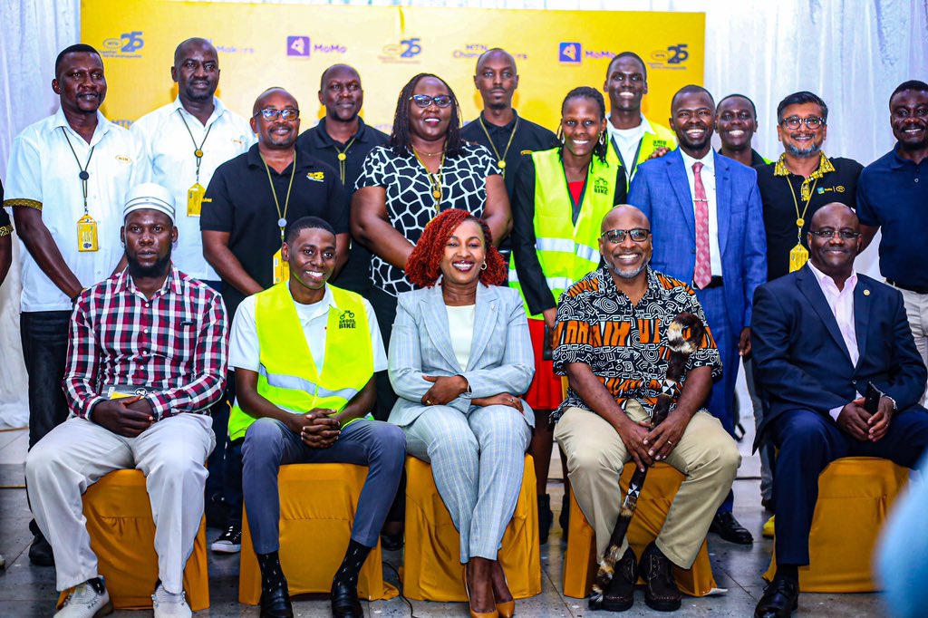 MTN CEO Sylvia Mulinge (C) joins MTN Changemakers Initiative beneficiaries and staff for a group photo following unveiling winners.