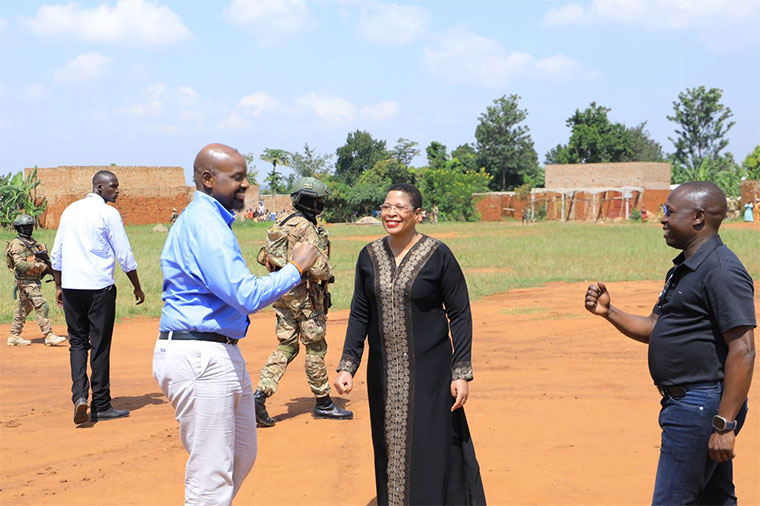 Muhoozi Kainerugaba (L), Anita Among (C) and Peter Ogwang in Bukedea