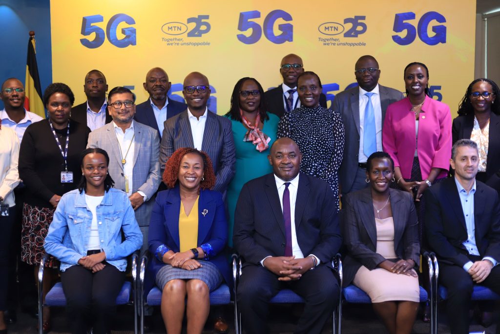 Picture Moment with the Minister of ICT and National Guidance, Members of MTN Uganda's Executive Committee after the 5G demonstration at UCC