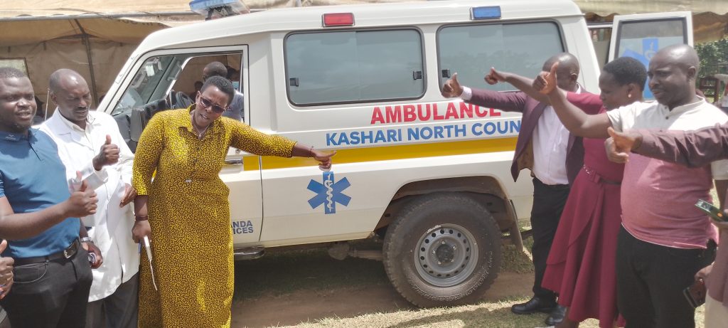 MP Rwebyamu during the handover of the Ambulance at Rubindi HealthCenter III