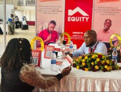 Equity Bank staff attends to a customer during the Micro, Small, and Medium Enterprises (MSMEs) Symposium & Expo 2025 on September 18, 2025, at the UMA Show Grounds, in Kampala