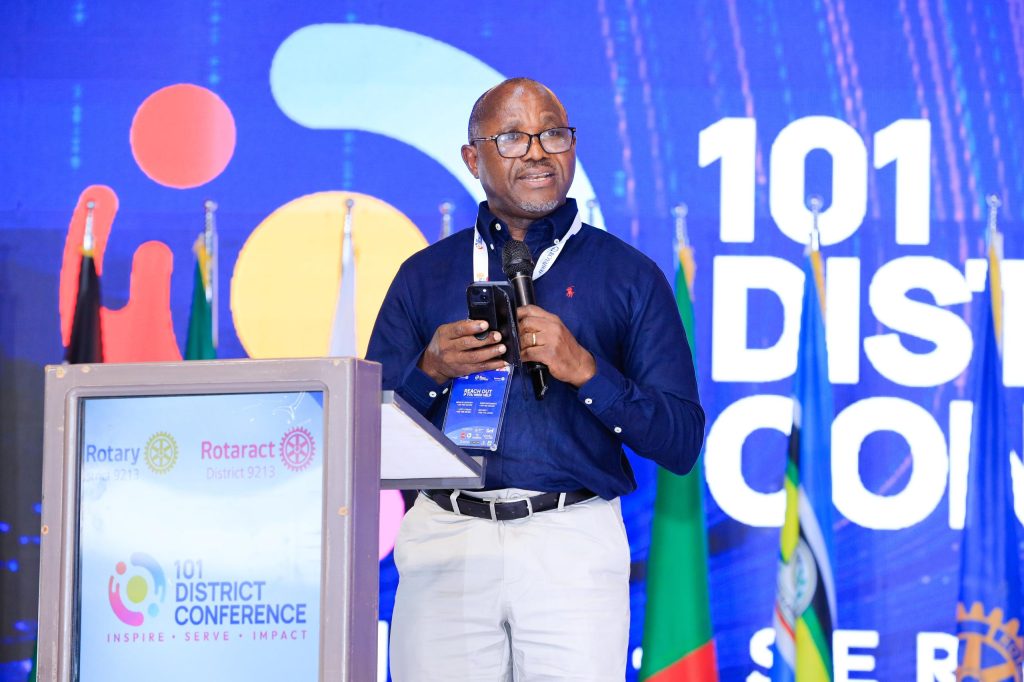 Centenary Bank Managing Director, Fabian Kasi addressing Rotarians at the Rotary District 9213 Conference