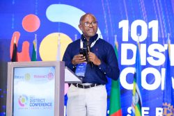Centenary Bank Managing Director, Fabian Kasi addressing Rotarians at the Rotary District 9213 Conference