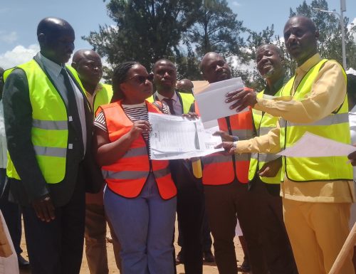 Mayor Kakyebezi, contractors and other stakerholders launching the project