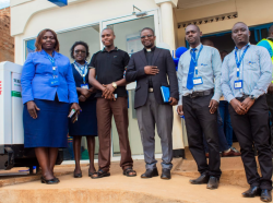 Centenary Bank officials at the launch of an ATM in Bukwo