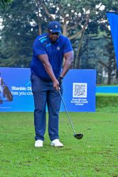 Stanbic Bank CE, Mumba Kalifungwa targeting a whole during the matchplay