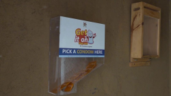 A condom pick up point at one of the hotel in Kasese