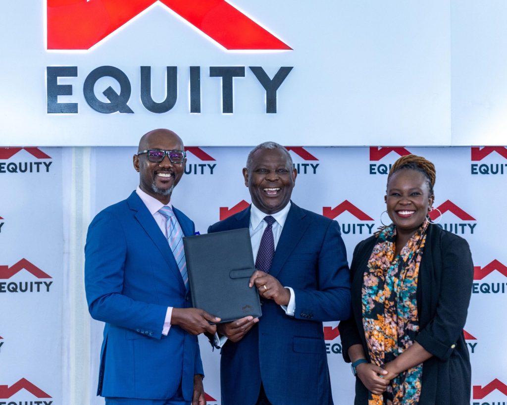 Equity Group Managing Director and CEO Dr. James Mwangi (centre) with AfricaNenda Foundation CEO Dr. Robert Ochola and Nanjira Sambuli, Senior Advocacy Manager, Africa (Inclusive Financial System