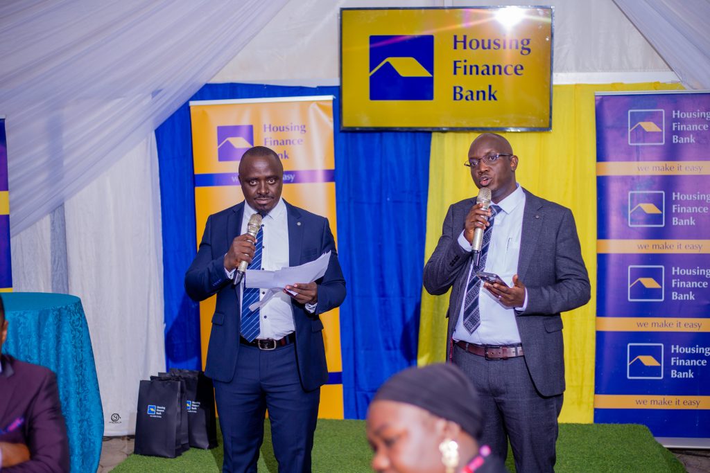 Housing Finance Bank's Branch Distribution Manager, Philip Emunot (Right) addresses customers and stakeholders at the recently concluded customer forum in Soroti