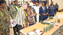 Museveni inspecting some of the products at the beef factory