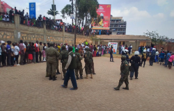 Voters lining at Gerald Sande's bill board